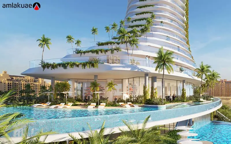 Exterior design of Como Residence Tower with swimming and family entertainment facilities