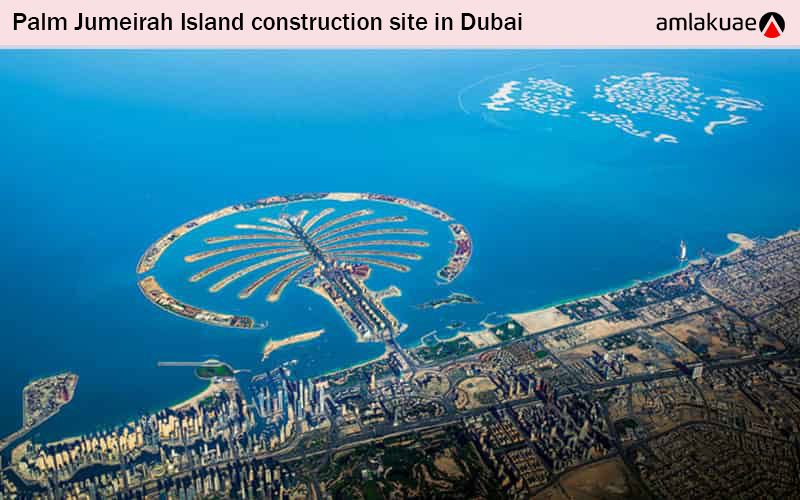 Palm Jumeirah Island construction site in Dubai
