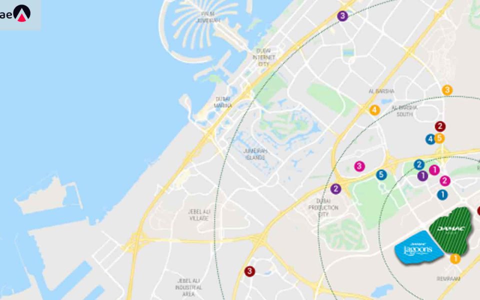 Distance from Lagoon View to important areas of Dubai