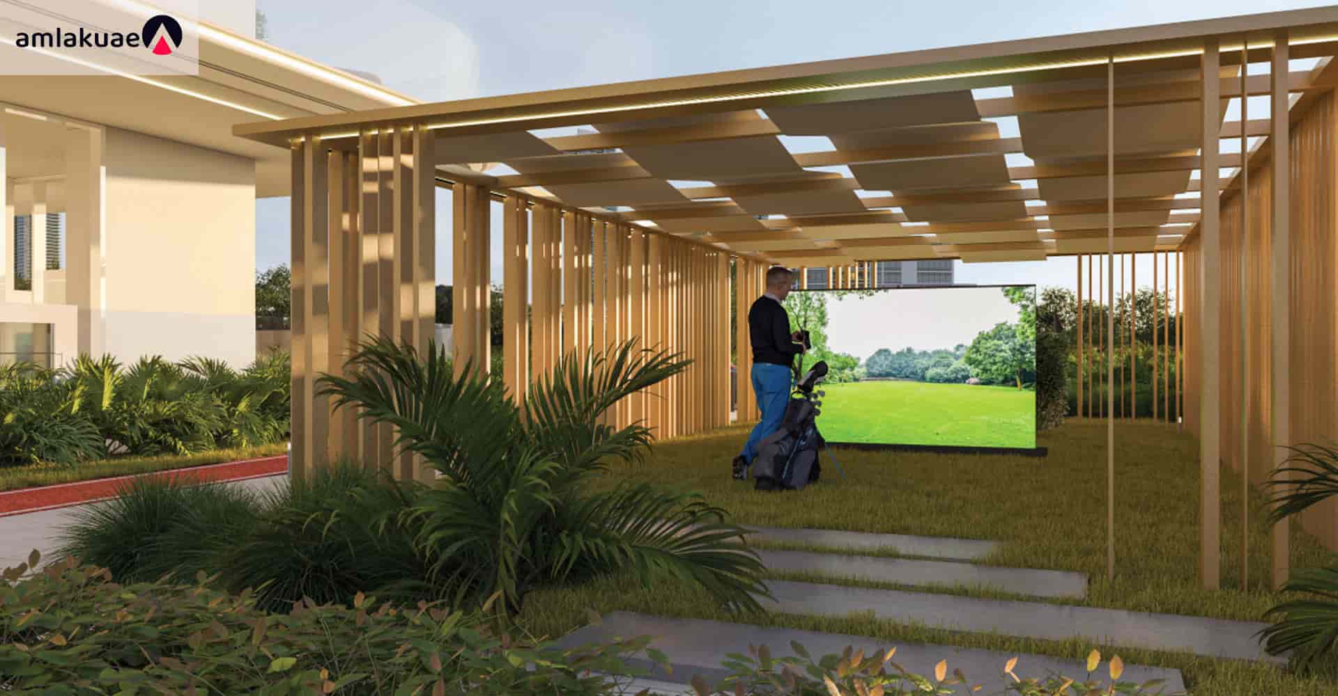 Golf playing in the green spaces of Lake Views - Amlakuae Group