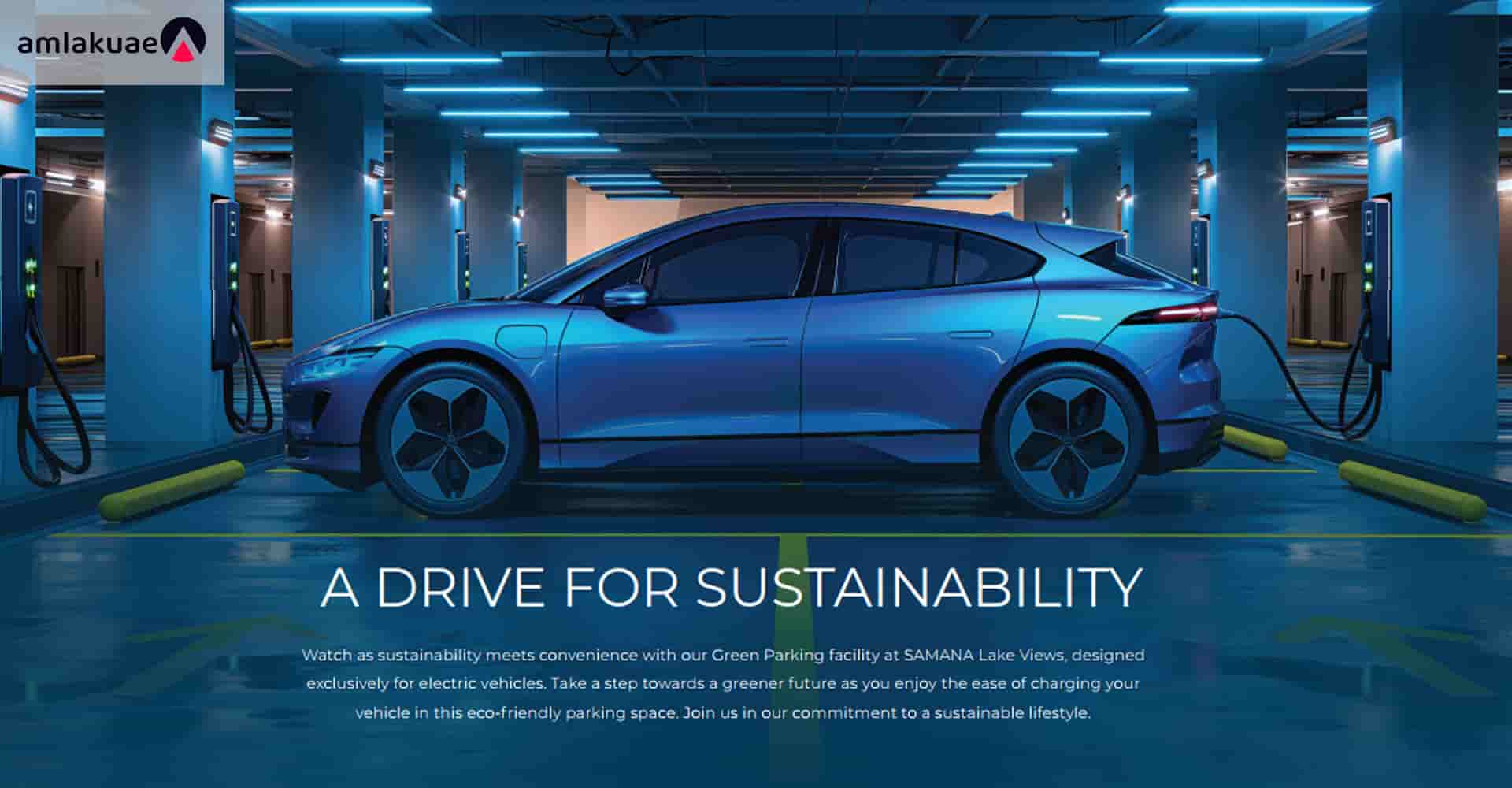 Parking facilities and dedicated fuel stations for vehicles in the parking area at Samana Lake Views - Amlakuae Group