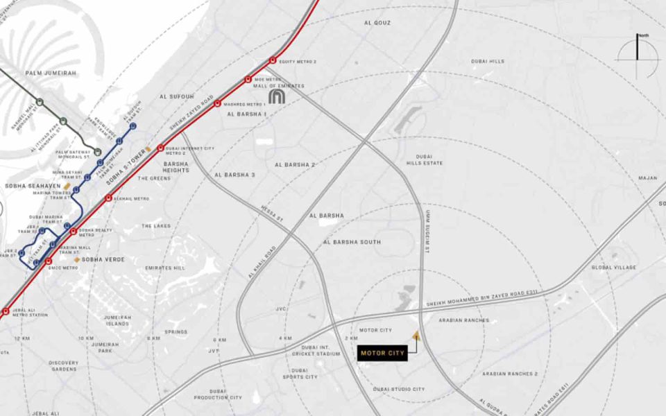 Distance to important areas of Dubai to this project from Shuba