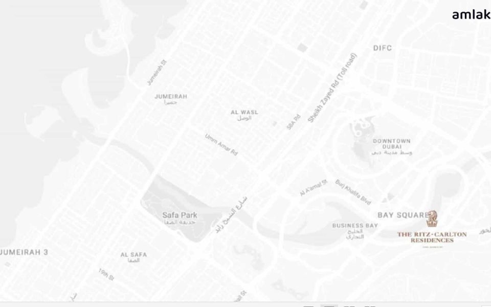 The distance from the Ritz-Carlton project to key areas in Dubai's Business Bay: