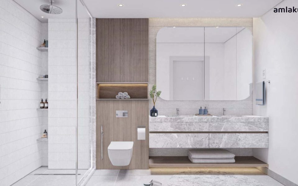 Design of a luxury bathroom in the Art Bay apartment by Ellington - Amlakuae Group