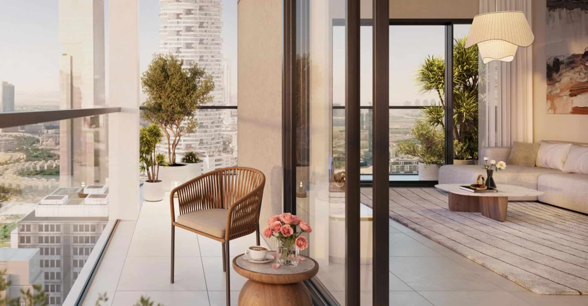 Spacious and airy balconies in Cello Residence apartments by Taraf Properties developer in JVC Dubai