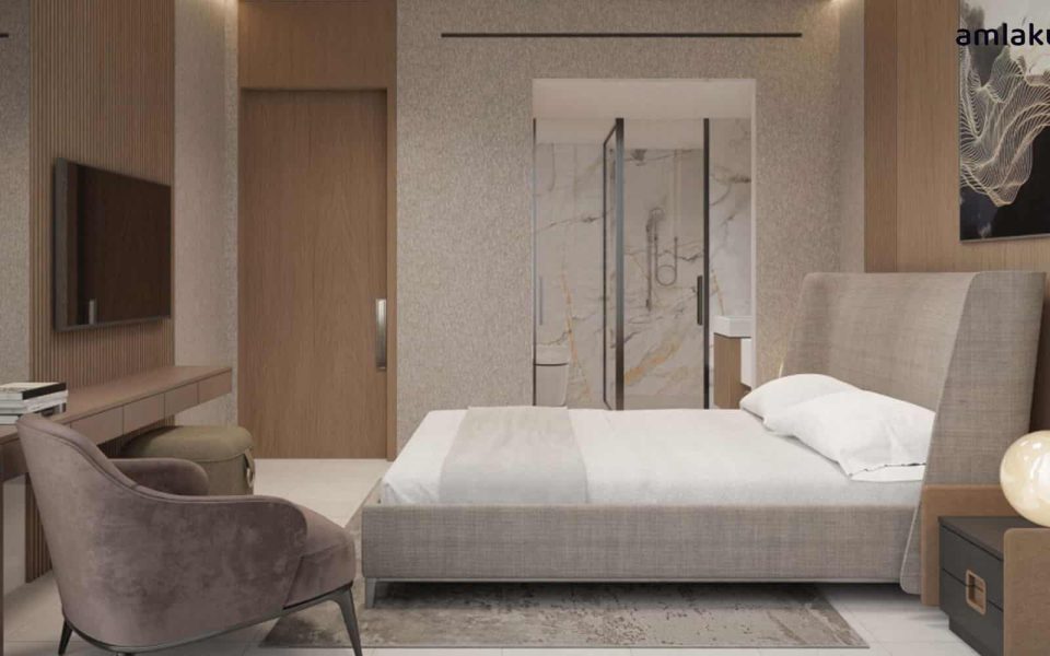 Interior decoration of bedrooms in Prestige One Seaside apartment units - UAE Real Estate Group.