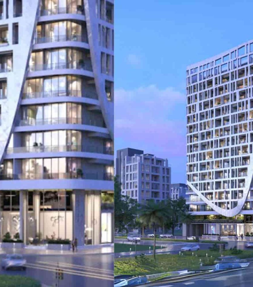 The beautiful Sky Suites tower in the Jumeirah Village Circle area of Dubai for property purchase in Dubai from the real estate consultancy group Amlakuae.