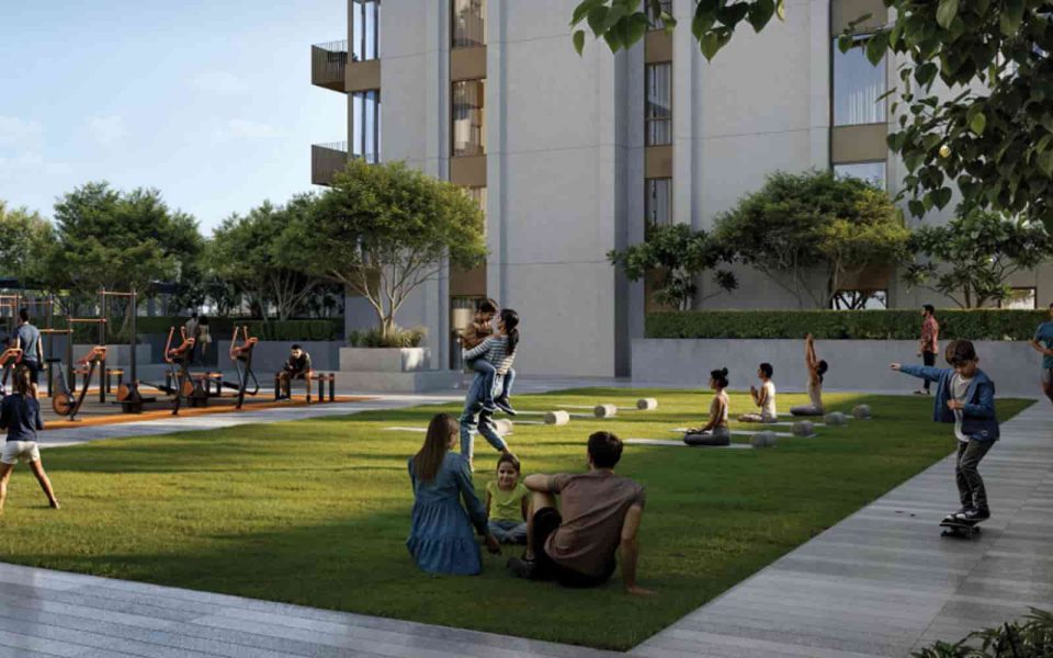 Private green space for walking and leisure at the Altos Apartments by Emaar - UAE Real Estate Group