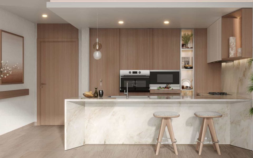 آشپزخانه فول فرنیش در واحدهای آپارتمانی بلگروو - amlakuae