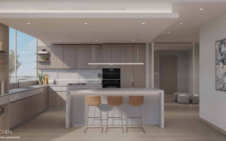 آشپزخانه واحدهای آپارتمان کلایدون هاوس با بهترین متریال - مشاورها ملاک Amlakuae