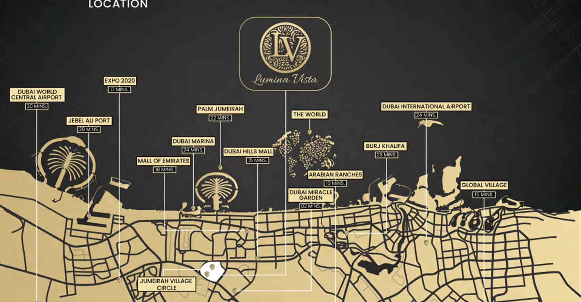 The geographic location and project location in Jumeirah Village Circle, Dubai - Amlakuae Group