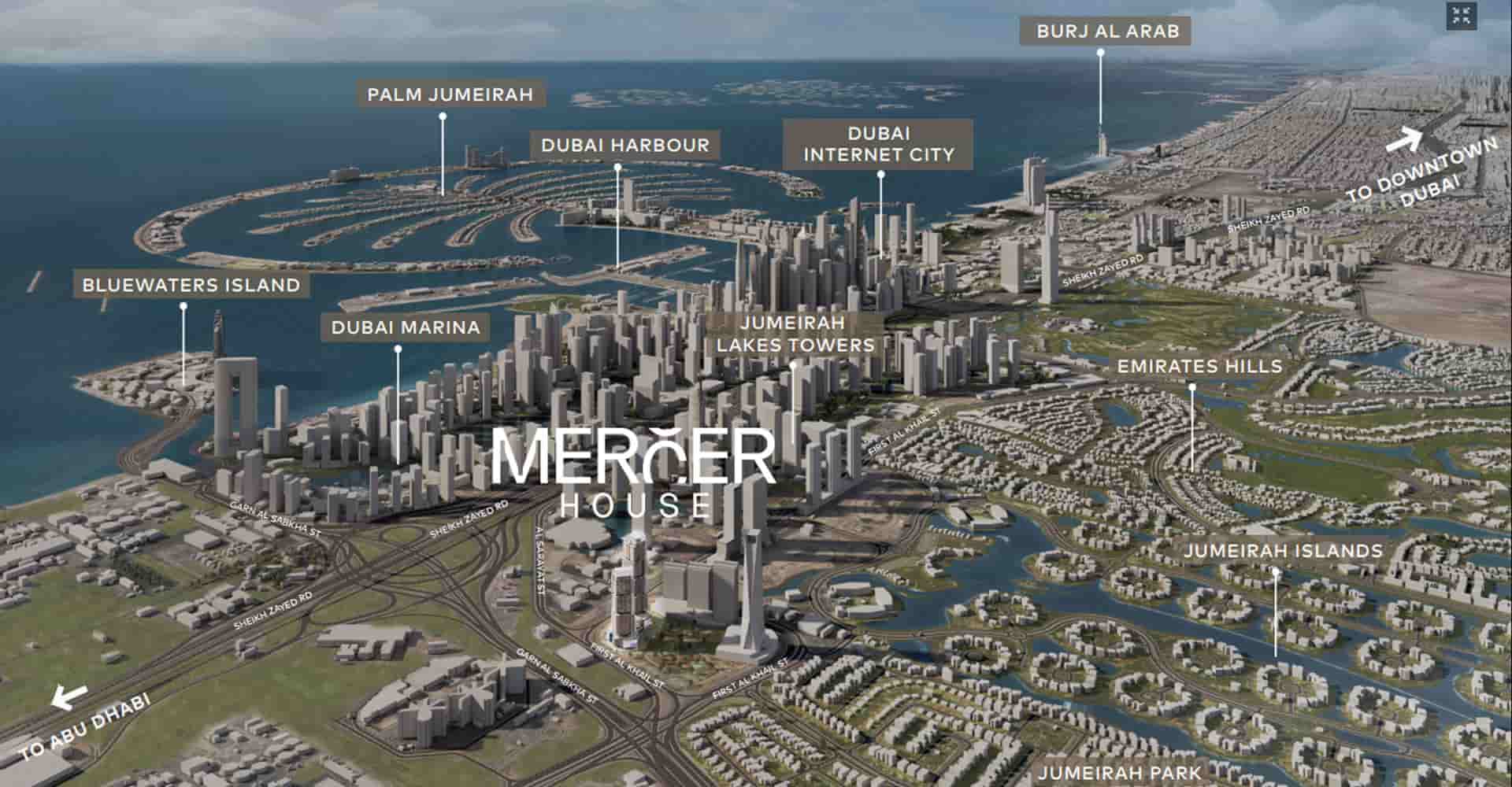 موقعیت پروژه در منطقه جمیرا لیک تاورز Up Town جهت سرمایه گذاری در دبی با خرید آپارتمان اقساطی در دبی به کمک گروه Amlakuae
