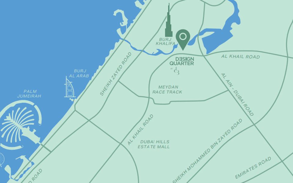 موقعیت پروژه دیزاین کوارتر در منطقه دبی دیزاین دیستریکت d3