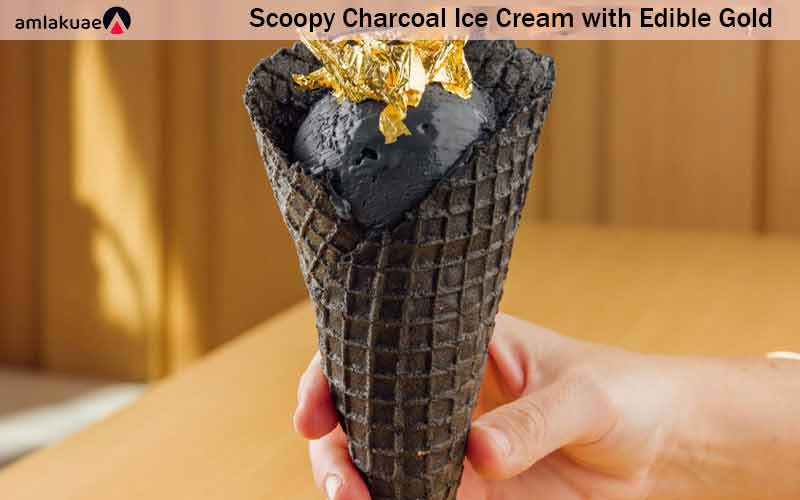 Scoopy Charcoal Ice Cream with Edible Gold
