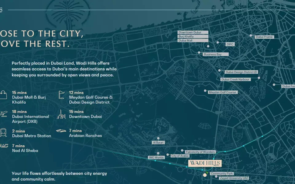 The exact location of the Wadi Hills project in Dubailand