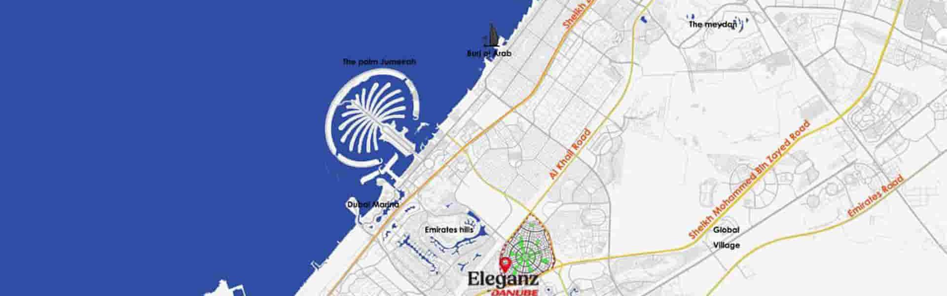 دسترسی پروژه تاون هاوس های الگانس با مناطق مهم دبی برای خرید ملک در دبی