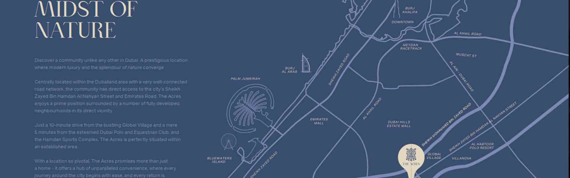 موقعیت مکانی شهرک ویلایی اکرس و جغرافیایی در دبی